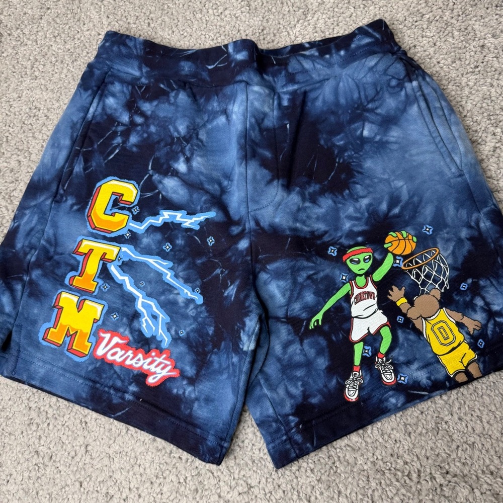 Chinatown Market CTM Varsity Tie Dye Basketball Alien Sweat Shorts Blue Mens Med